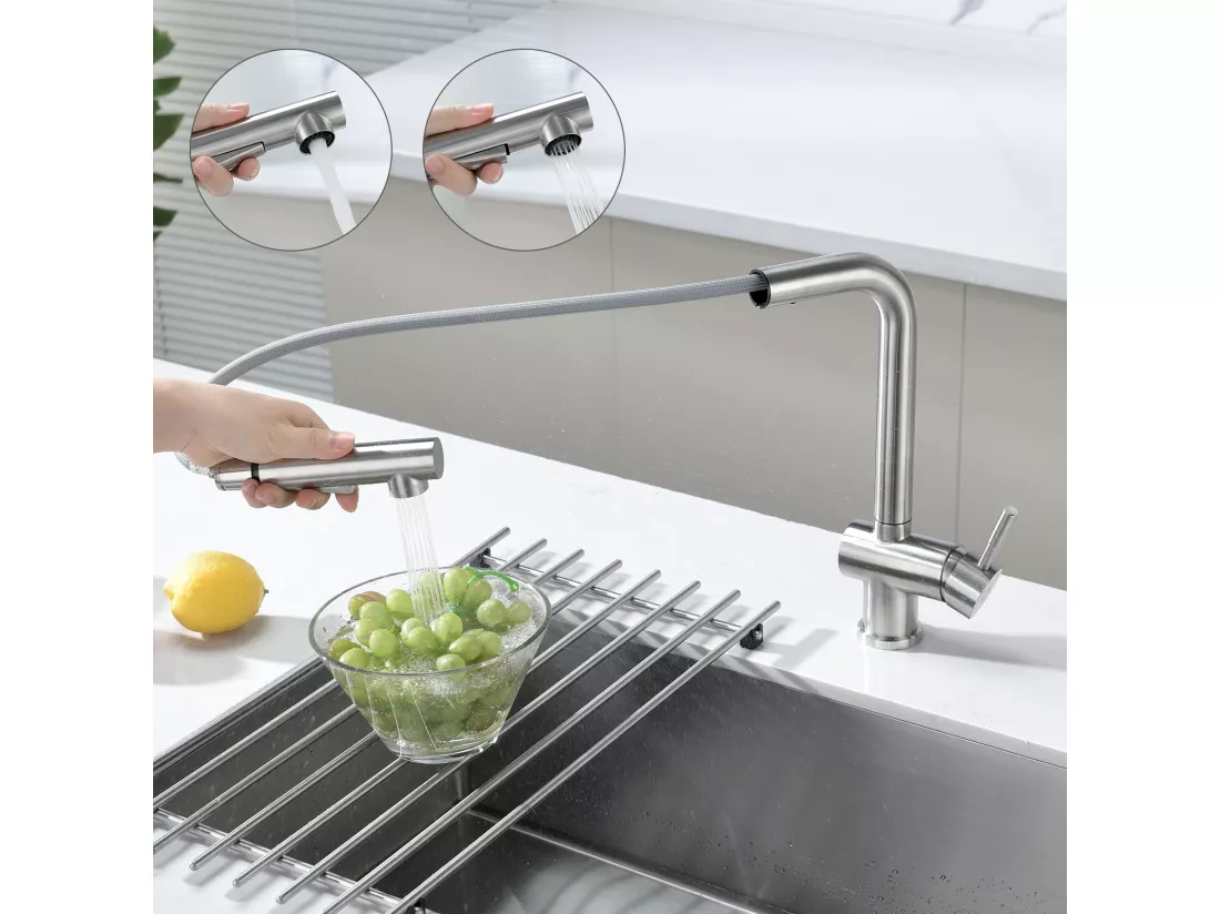 Cecipa max Mitigeur Cuisine Avec Douchette Extractible, Mitigeur à 2 Modes de Pulvérisat, Mitigeur Evier Avec Barboteur Démotable, Brossé,EU Modèle