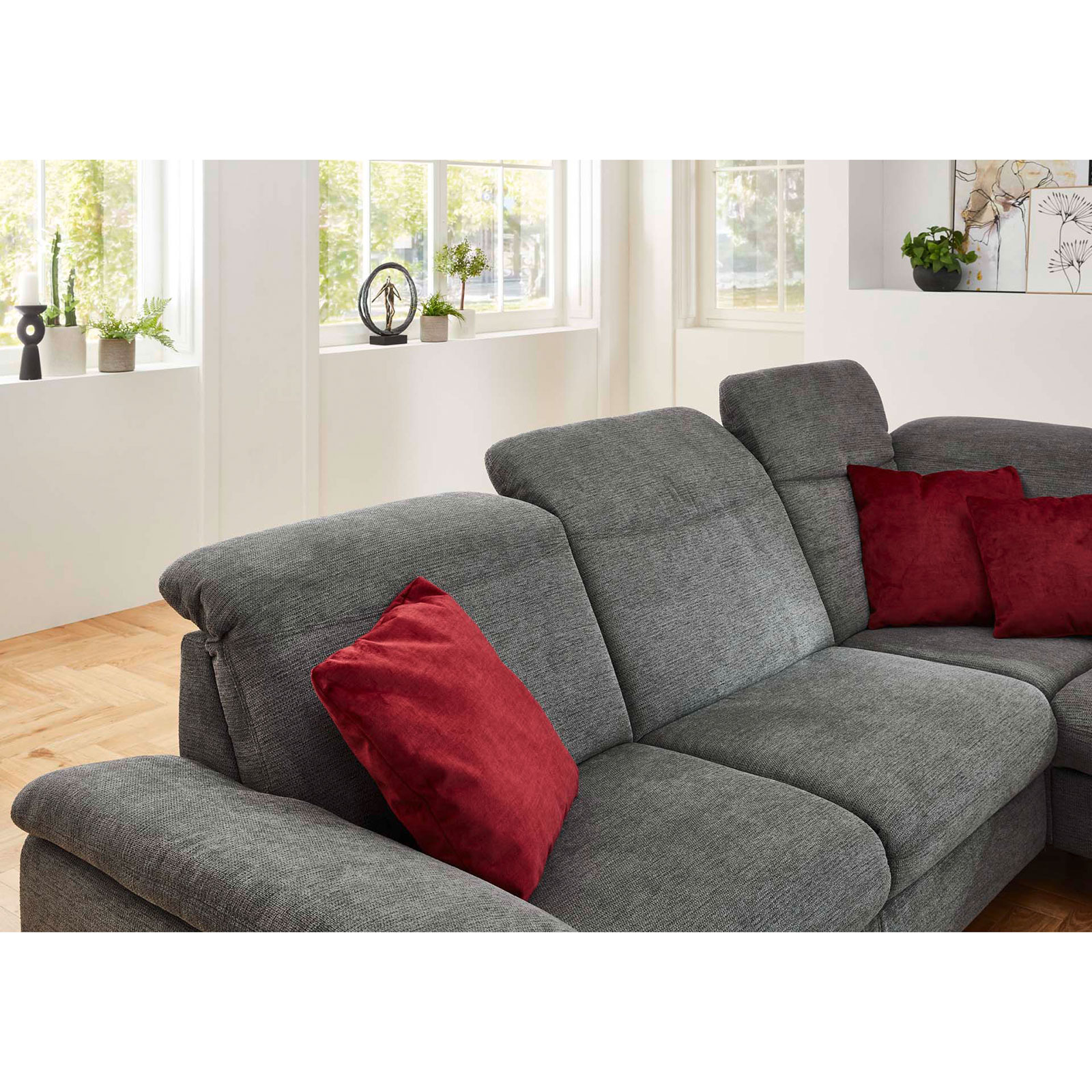 polsterpower Ecksofa - anthrazit - mit Funktionen - Anstellhocker rechts
