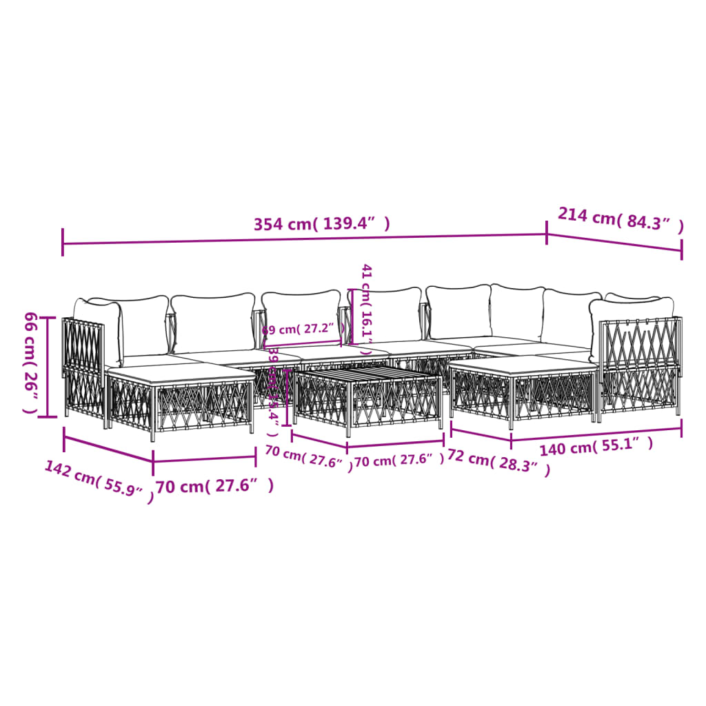Salon de jardin meuble d'extérieur ensemble de mobilier avec coussins 10 pièces anthracite acier