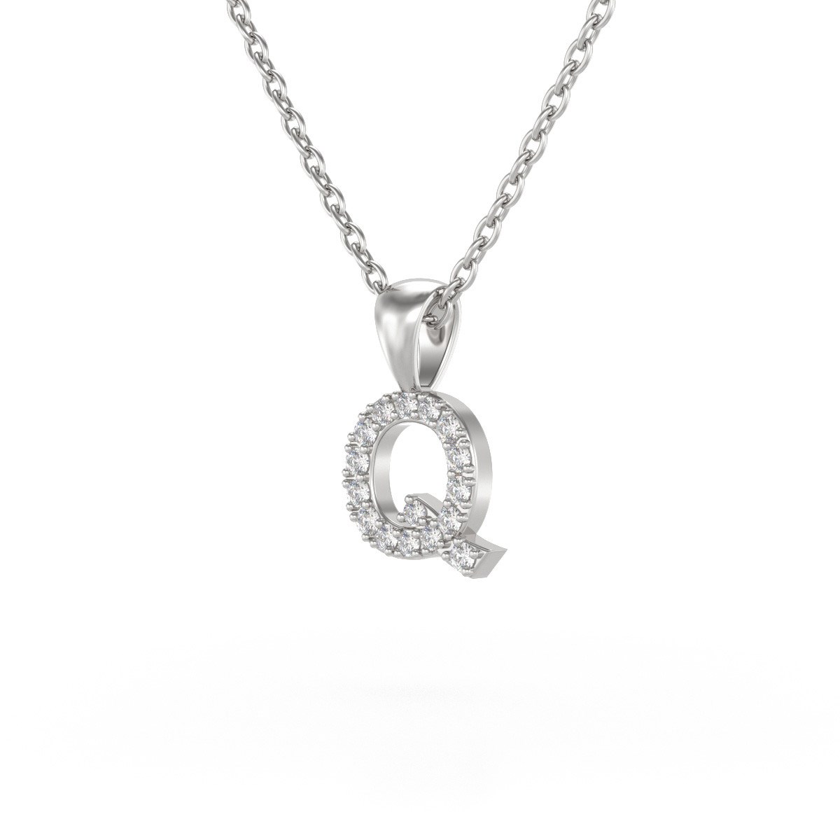 Collier Pendentif ADEN Lettre Q Or 750 Blanc Diamant Chaine Or 750 incluse 0.72grs