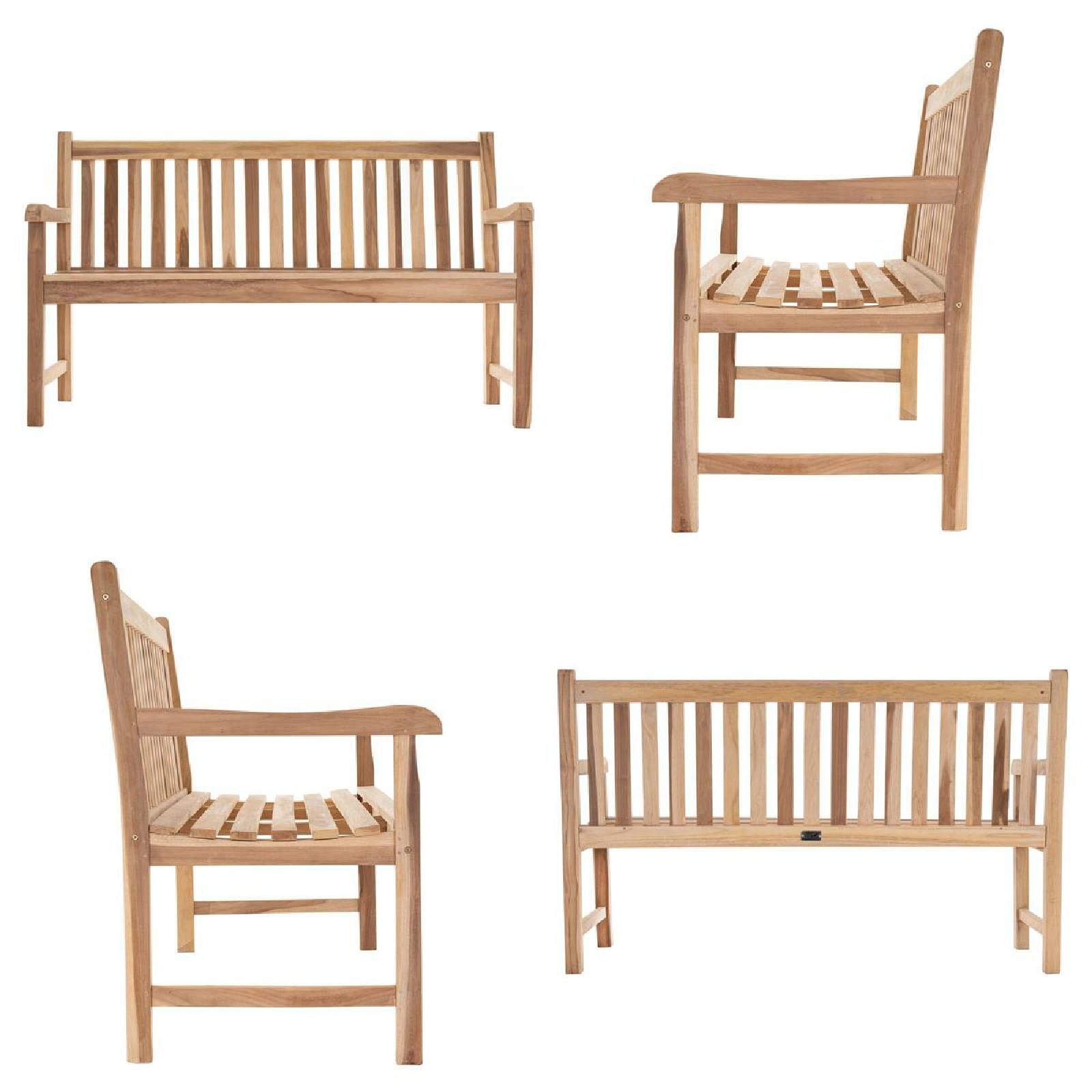 VCM 3-Sitzer Gartenbank Parkbank hochwertig massiv Teak Holz natur 150 cm
