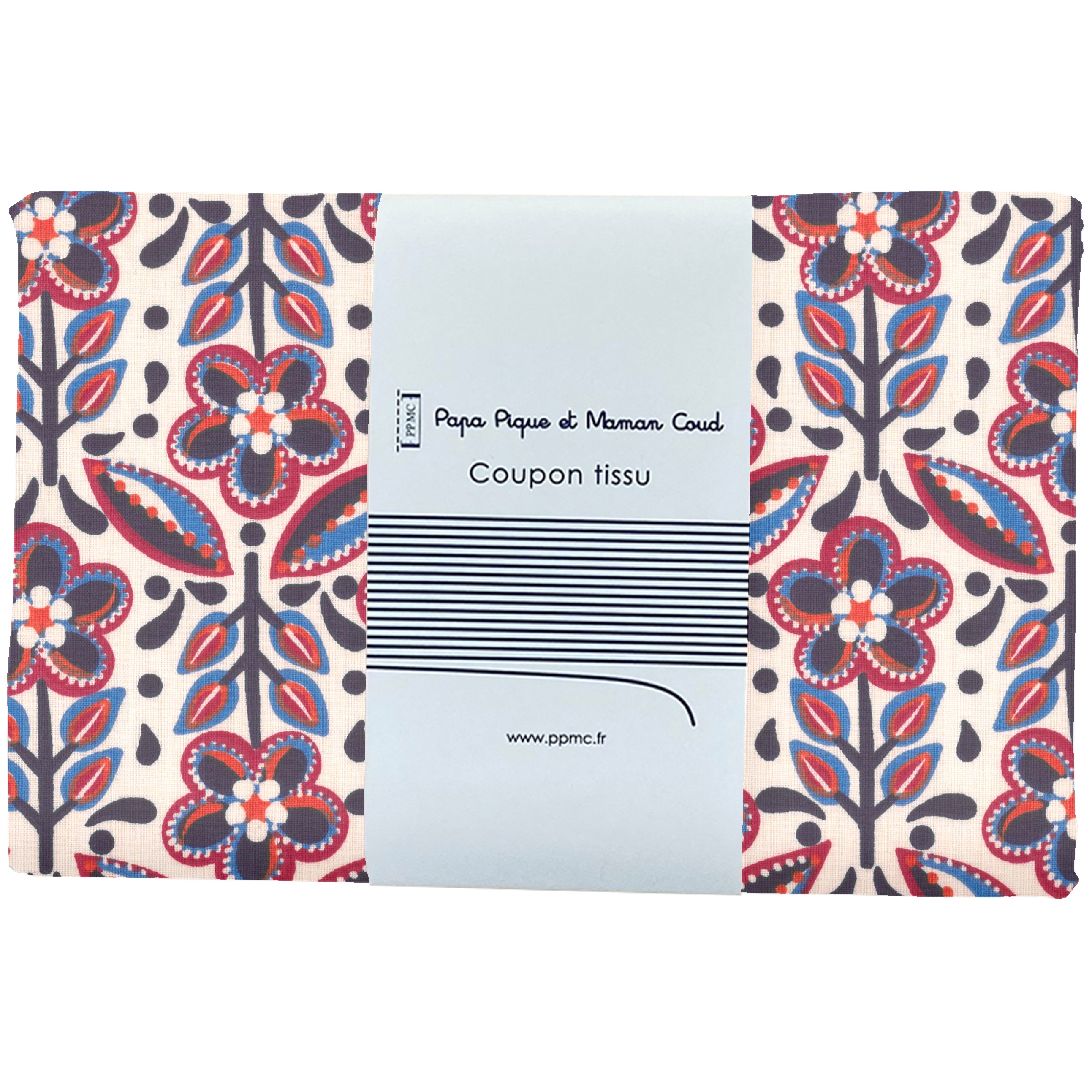 Coupon Tissu 1 M Ex2474 Folkofleur Rouge Bleu