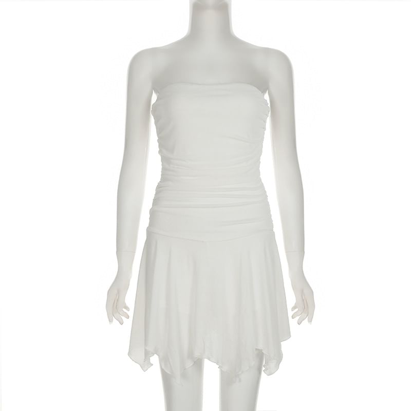 Cincine - Strapless asymmetrische effen mini A-lijn jurk