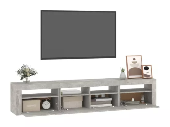 Meuble TV avec lumières LED Gris béton 210x35x40 cm