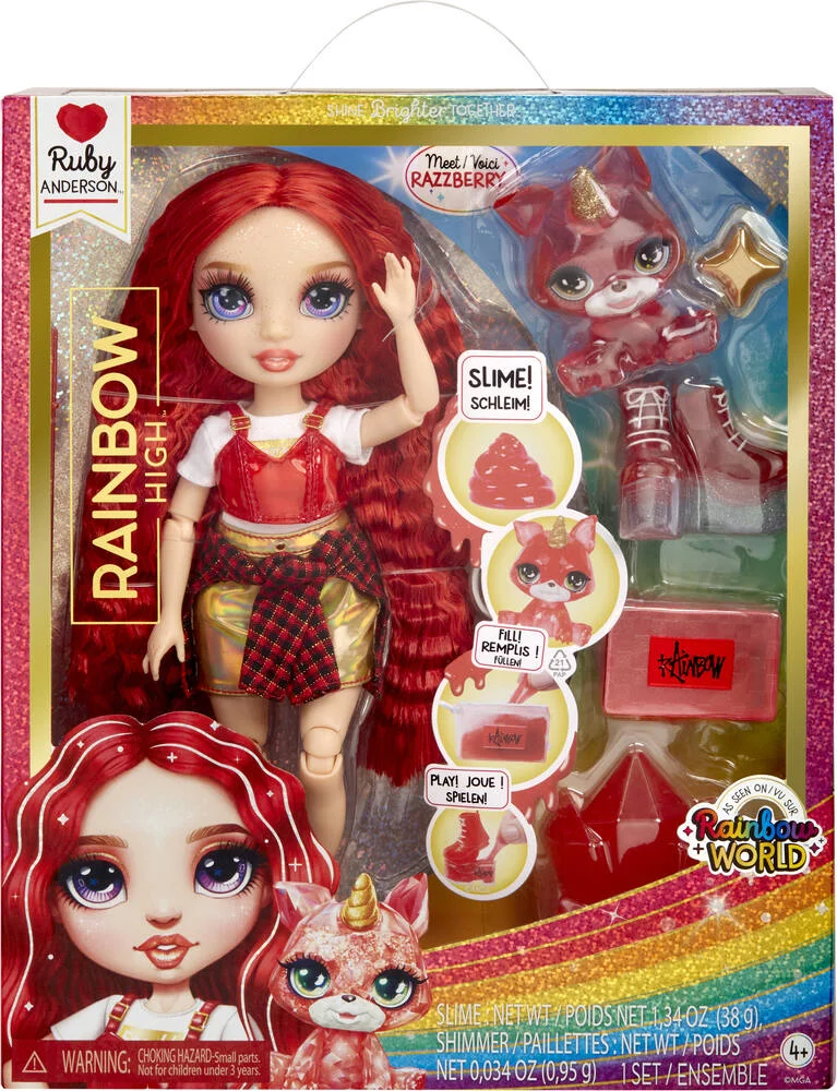 RAINBOW  -POUPEE MANNEQUIN RUBY 27 CM  AVEC COMPAGNON ET ACCESSOIRES