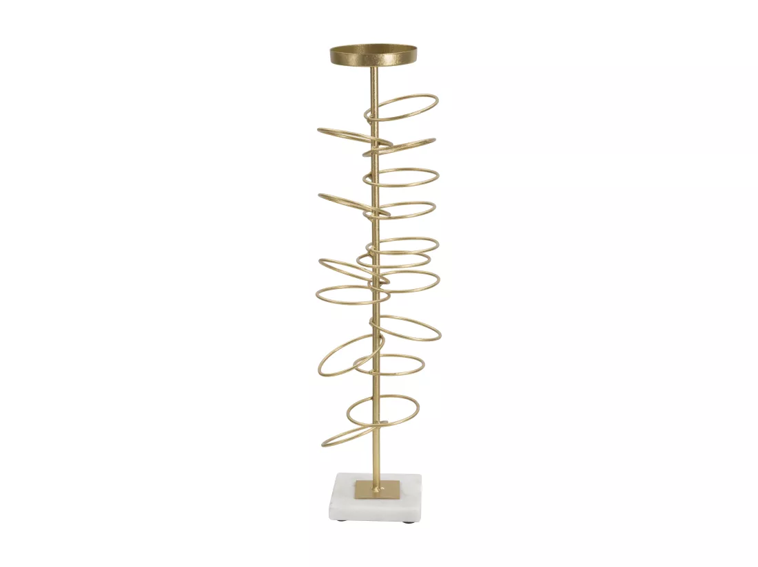 Support de Bougie Élégant en Métal Doré avec Base en Marbre - Porte-bougie Rings 14x13x50,5 cm, Design Géométrique Chic et Raffiné