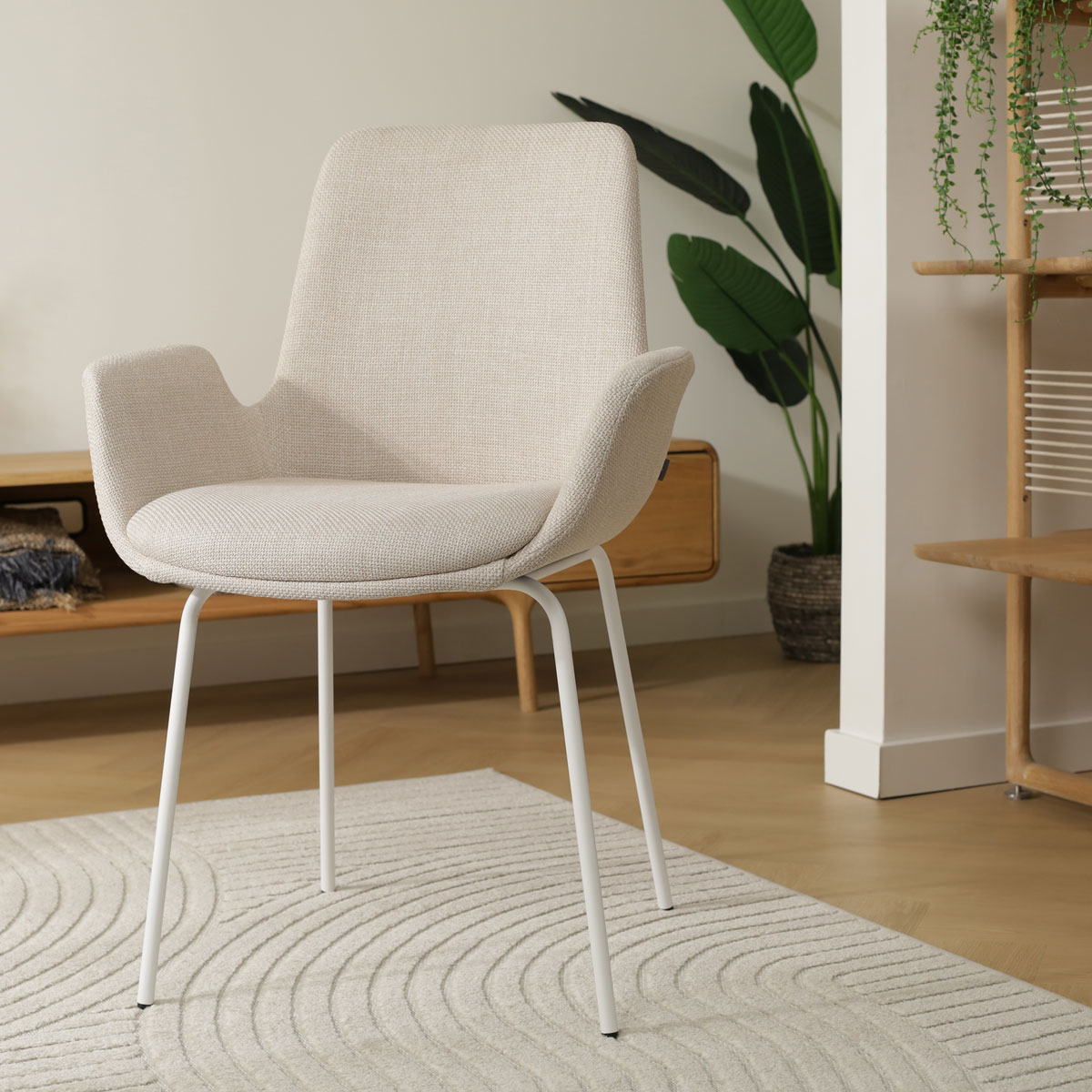 Eetkamerstoel Nora-Eef beige - wit onderstel
