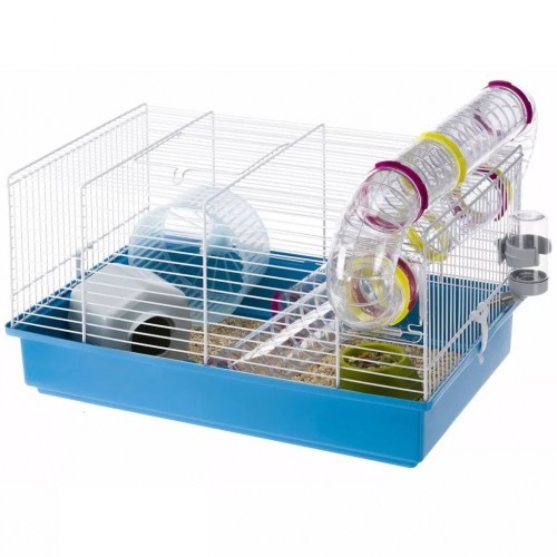 Gaiola azul para hamster com túneis