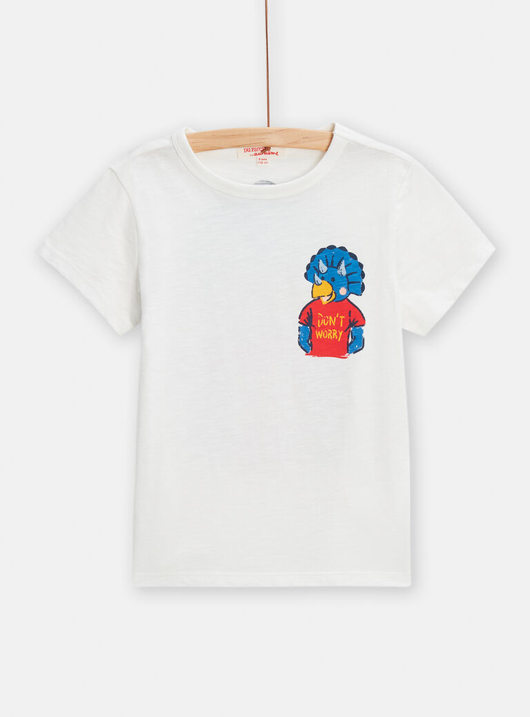 T-shirt écru imprimé triceratops pour garçon