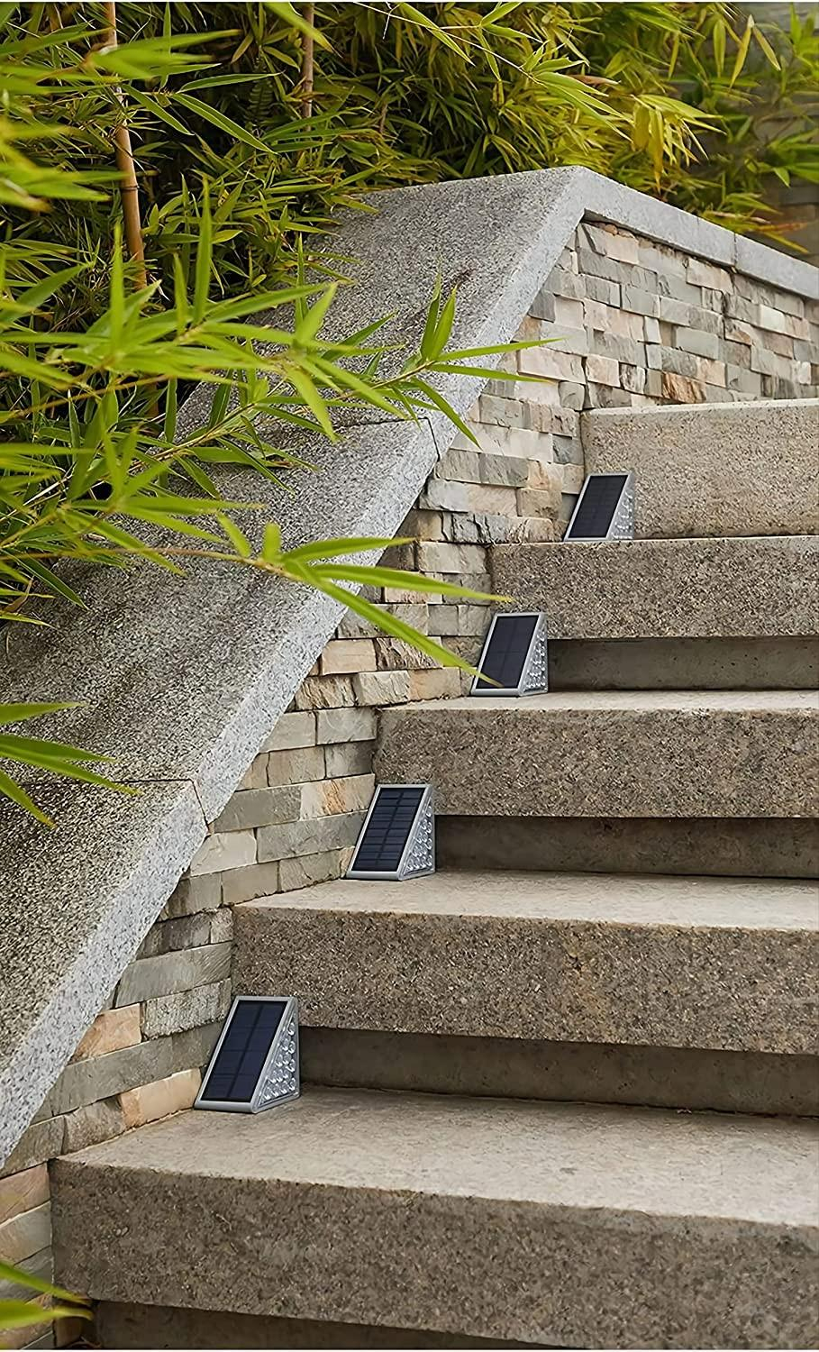 (6er Set) 8x5.5x11cm LED Solar Outdoor Lampe Treppenleuchte mit Dämmerungssensor Wasserfest (IP67) Pyramide - Warmweiss