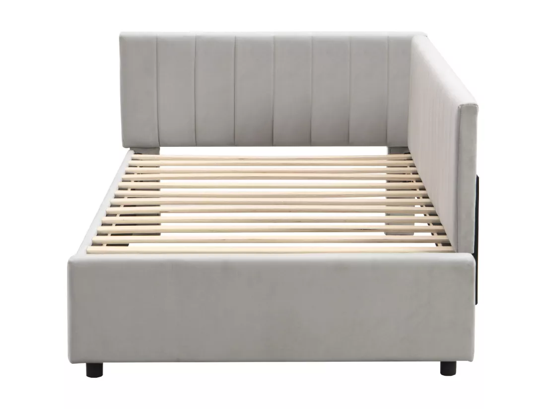 Canapé-lit rembourré 90*200, lit multifonctionnel avec sommier à lattes, tissu velours, gris