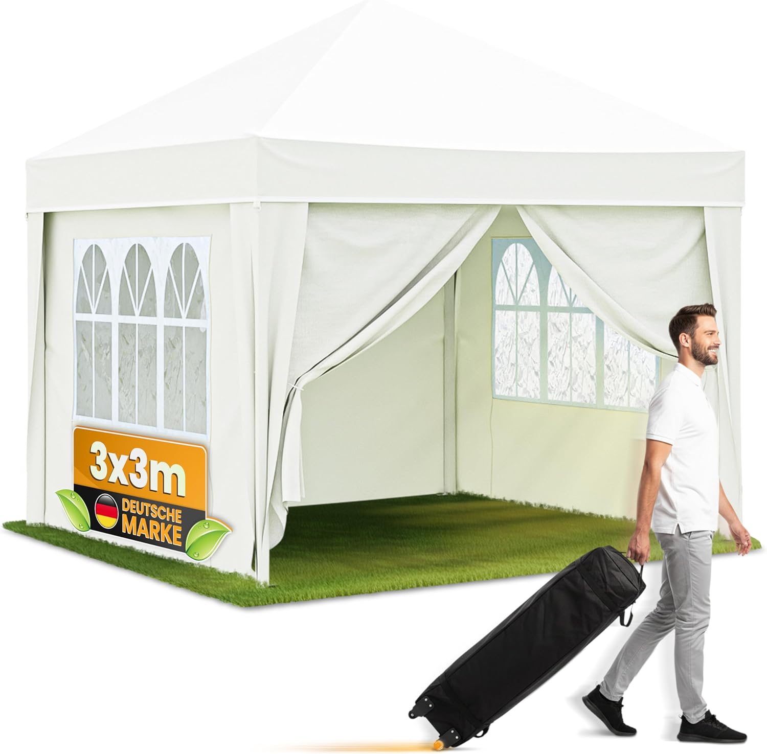 Pavillon 3x3 Wasserdicht Stabil Winterfest und UV 50+ Schutz - Faltpavillon mit Seitenwänden - Pop Up Zelt für Garten, Camping, Märkte - Gartenpavillon (Beige, 3x3m)