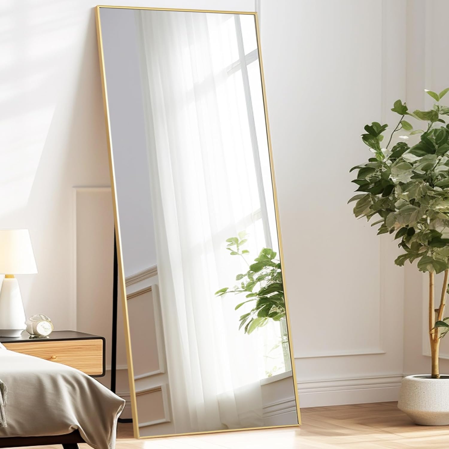 Melodieux Ganzkörperspiegel 180x76cm in voller Länge Modern Großer Freistehender Spiegel Gold Aluminiumrahmen Ankleidespiegel Wandmontierter Wand Hängend Gelehnt Spiegel für Wohnzimmer Schlafzimmer