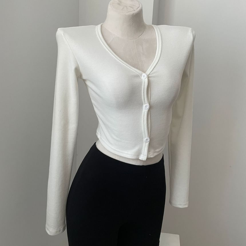 Rosehedge - V-hals effen cropped vest met knoopjes