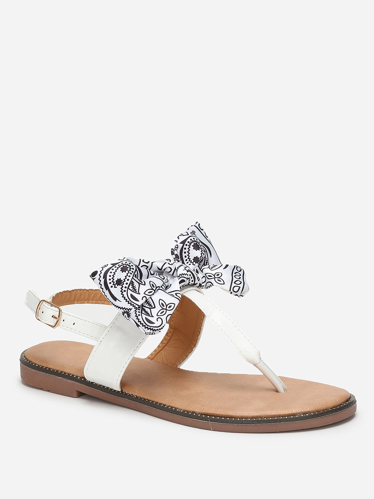 Nu-pieds à nœud en tissu imprimé- Blanc