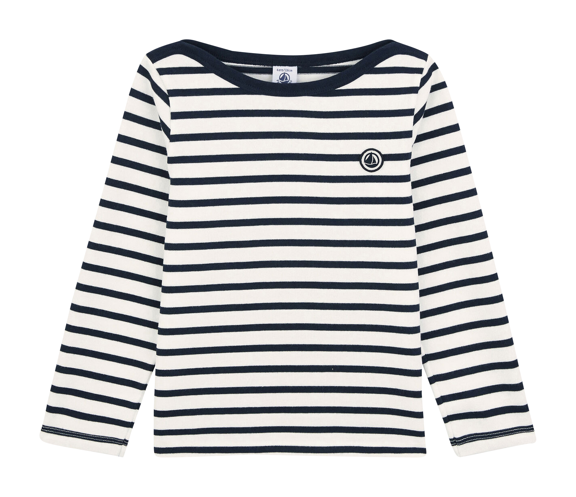 Tee-shirt marinière col bateau en coton | Blanc