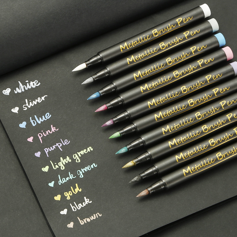 (10er Set) Metallic Marker Pinsel Filzstifte Brush Pen auf Wasserbasis