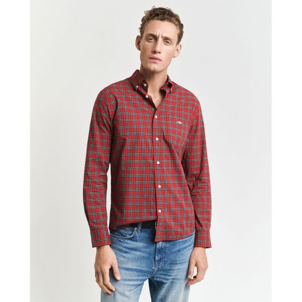 Gant para Homem Camisa Clássica Xadrez de Popelina Ajuste Regular Vermelho L