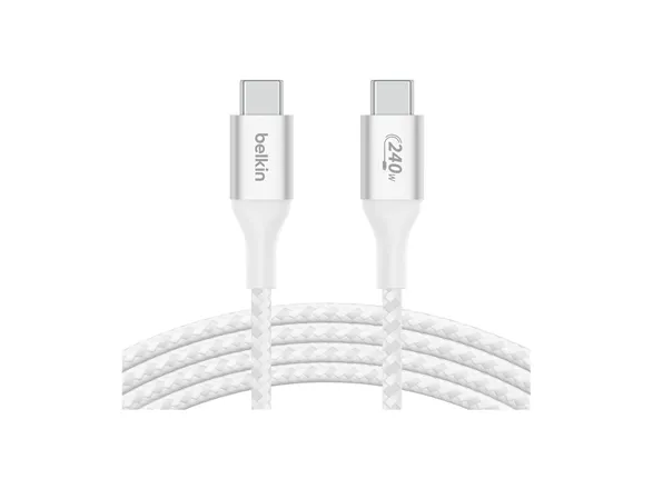 Belkin BoostCharge - USB-kabel - 24 pin USB-C (han) til 24 pin USB-C (han) - USB 2.0 - 2 m - op til 240 W strømforsyningssupport - hvid