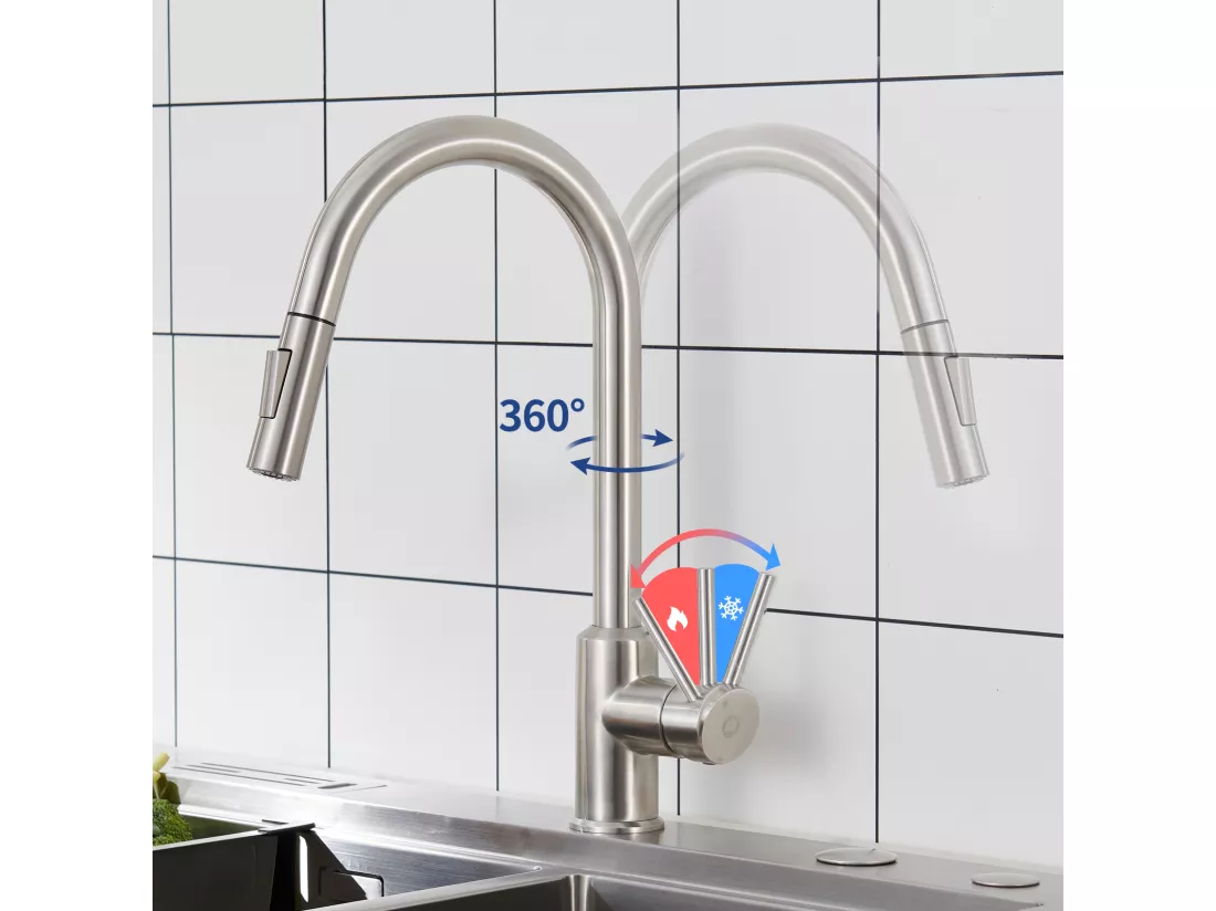 Cecipa max Mitigeur de Cuisine avec Douchette Extractible - en Acier Inoxydable Brossé Mitigeur Cuisine d'Évier - 2 modes de sortie d'eau,EU Modèle