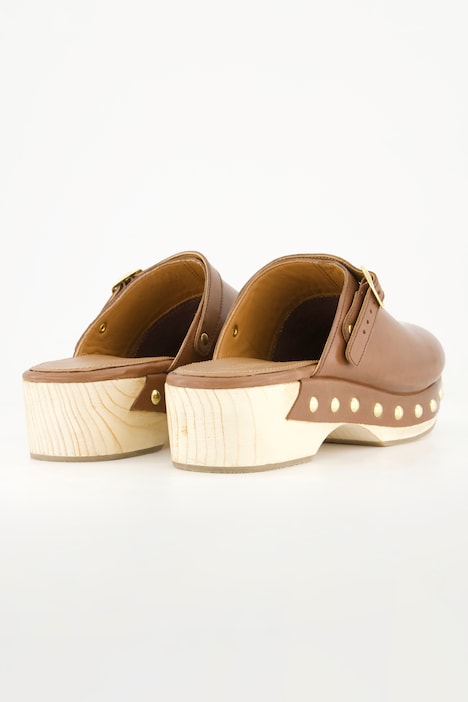 Clogs, Holzsohle, Nieten, Blockabsatz