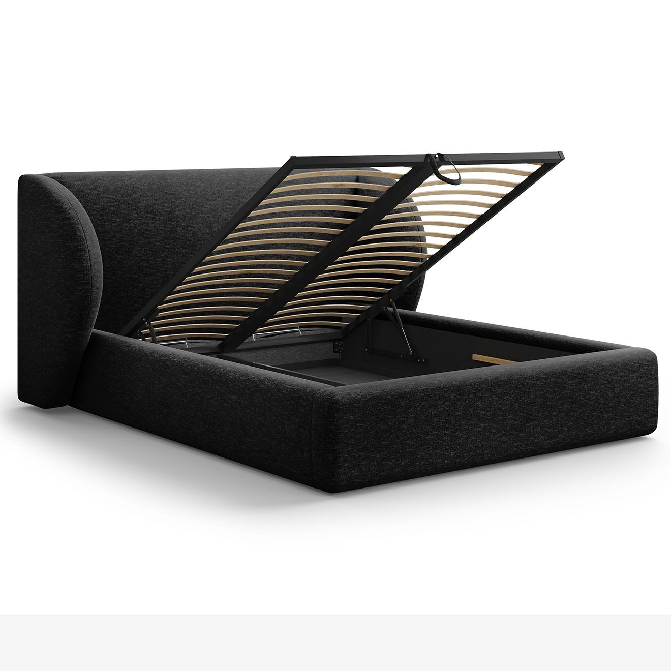 Micadoni Lit Coffre Chenille avec Tête de Lit Miley noir - 230x187x100 cm