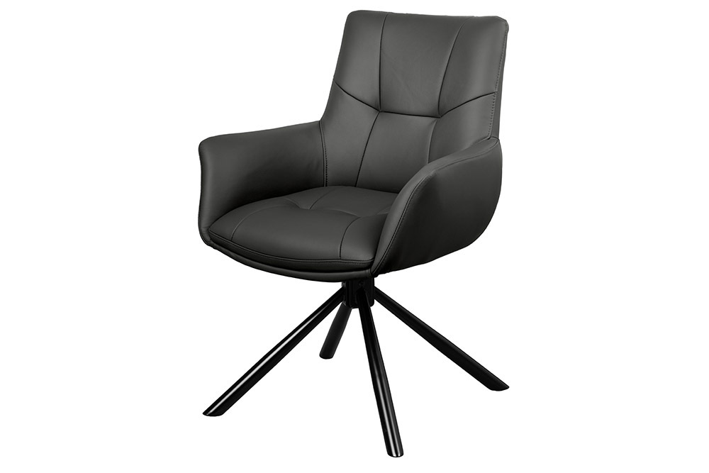 Drehbarer Design Stuhl SIGNATURE schwarz Echtleder 360° Taschenfederkern Metall