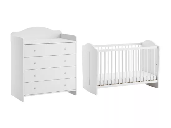 Lit bébé 60x120 et commode à langer Megeve Blanc