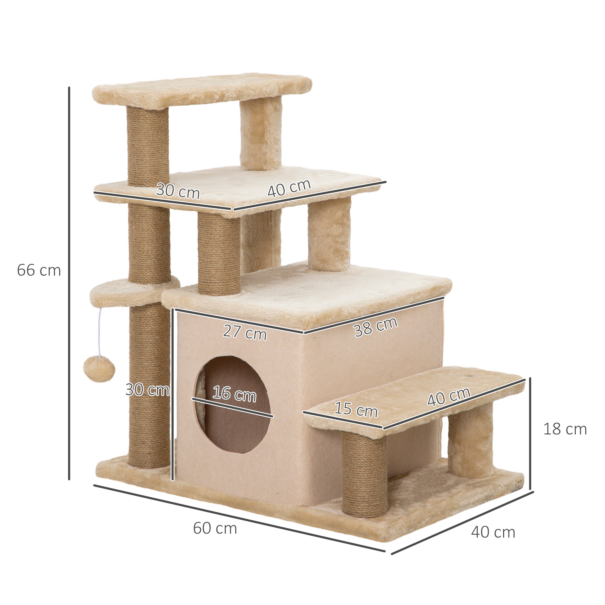 PawHut Hundetreppe mit Hütte beige 60L x 40B x 66H cm