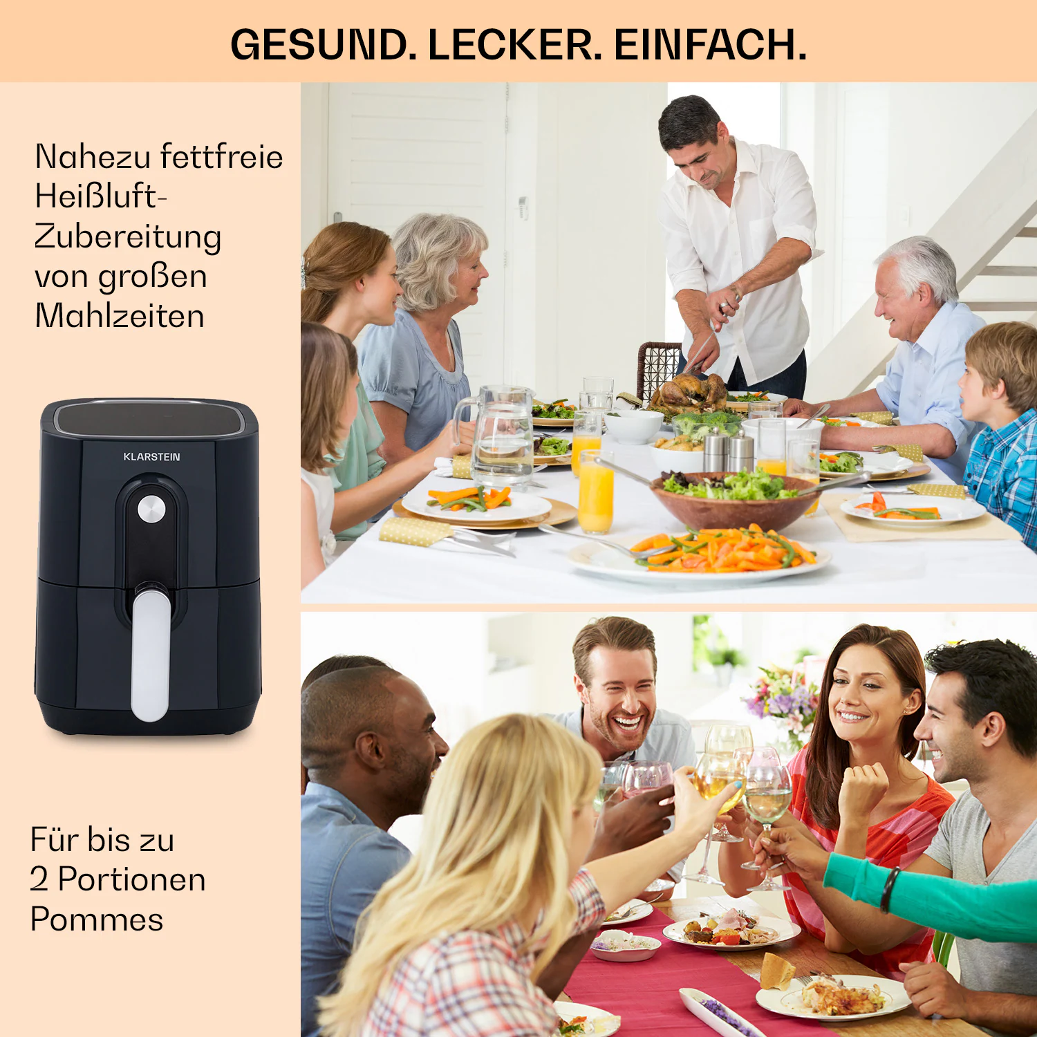 Crisp-Pro Heißluftfritteuse Air Fryer 1400W 2,8 Ltr Timer Edelstahl