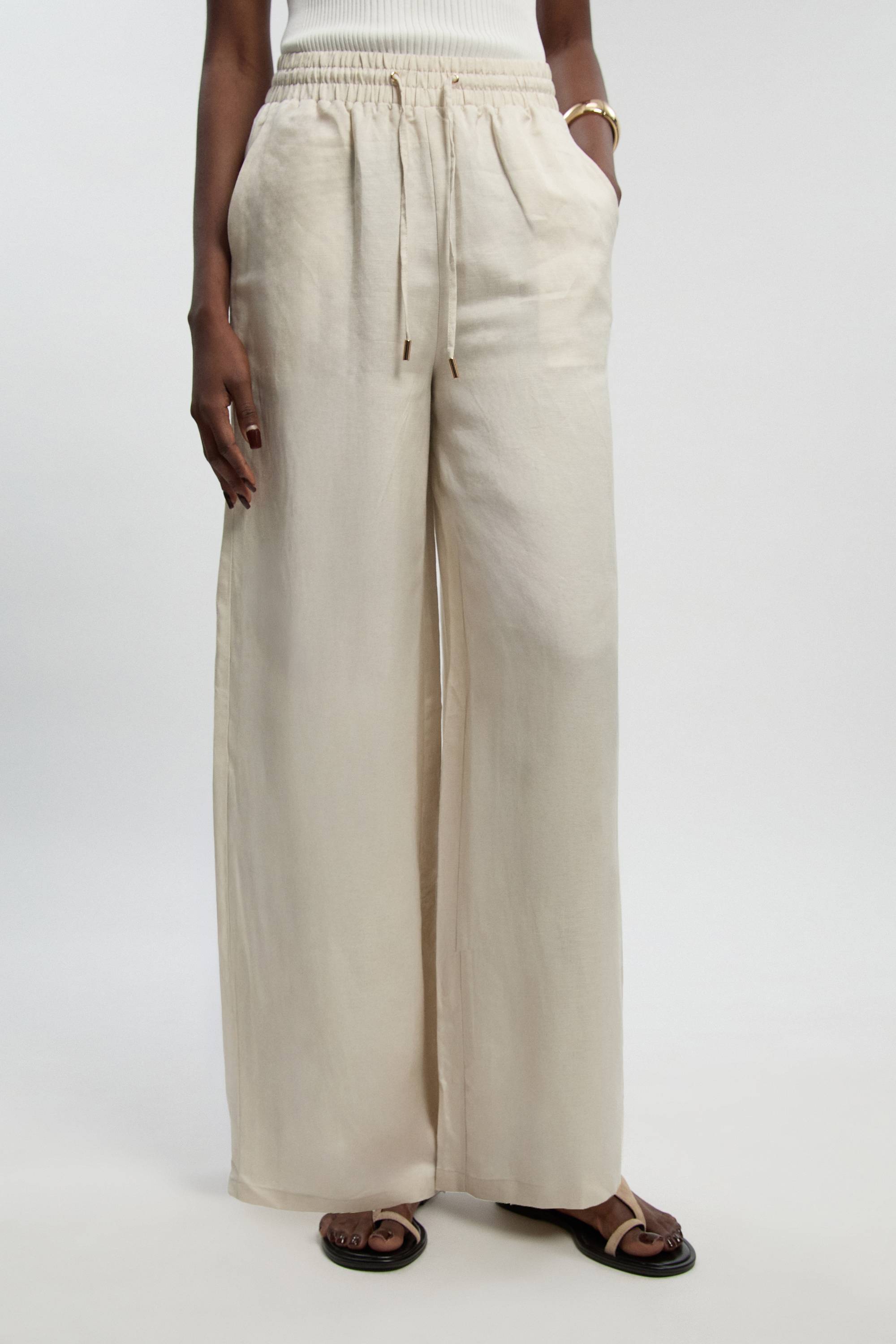 KarenMillen Pantalon tissé en lin à jambes larges