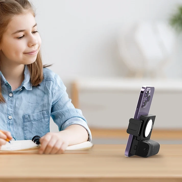 Universal Wireless Handy-Stabilisator mit Griff / Bluetooth-Fernbedienung (15m) / LED-Licht / Selfie-Halterung / Kompatibel mit Stativ - Schwarz