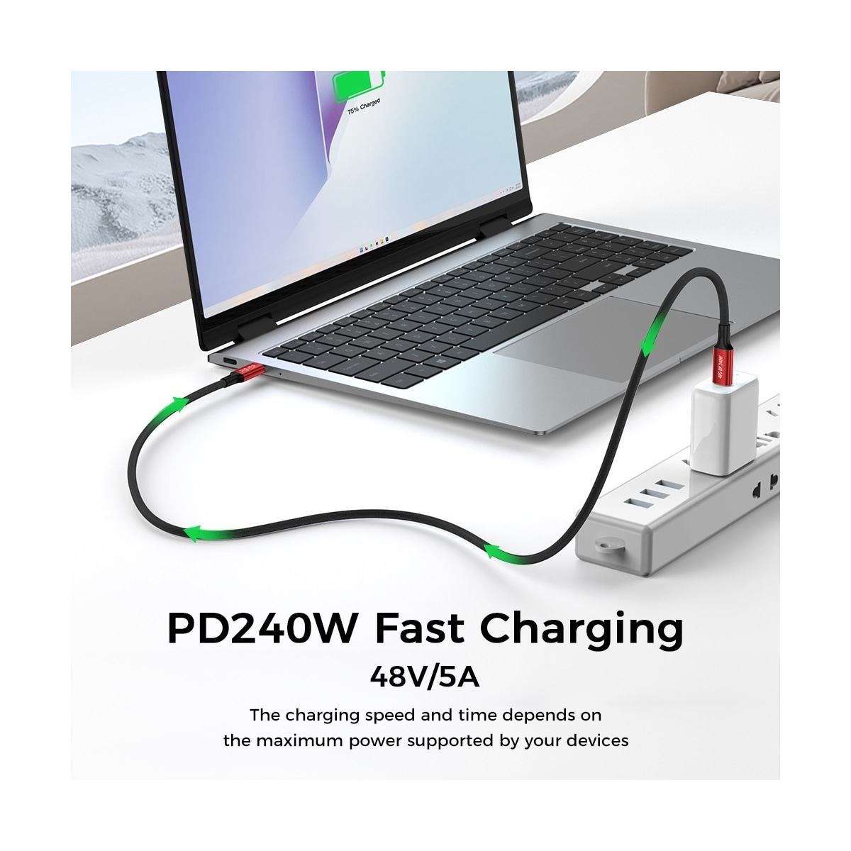 NÖRDIC 50 cm USB4 USB-C til C nylonflettet kabel PD3.1 240W 40G 8K60Hz 4K144Hz rød