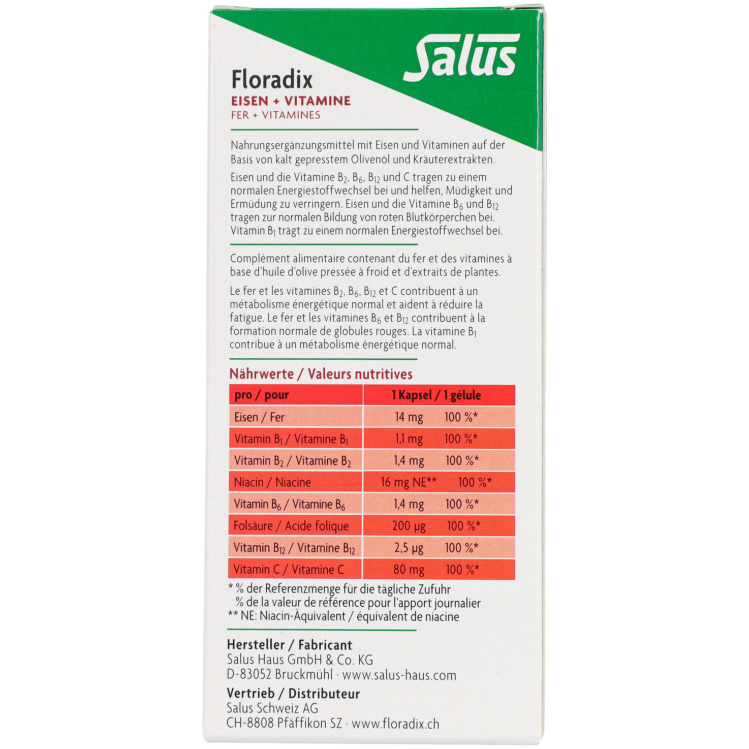 Salus Floradix Vitamin & Eisen Kapseln 40 Stück