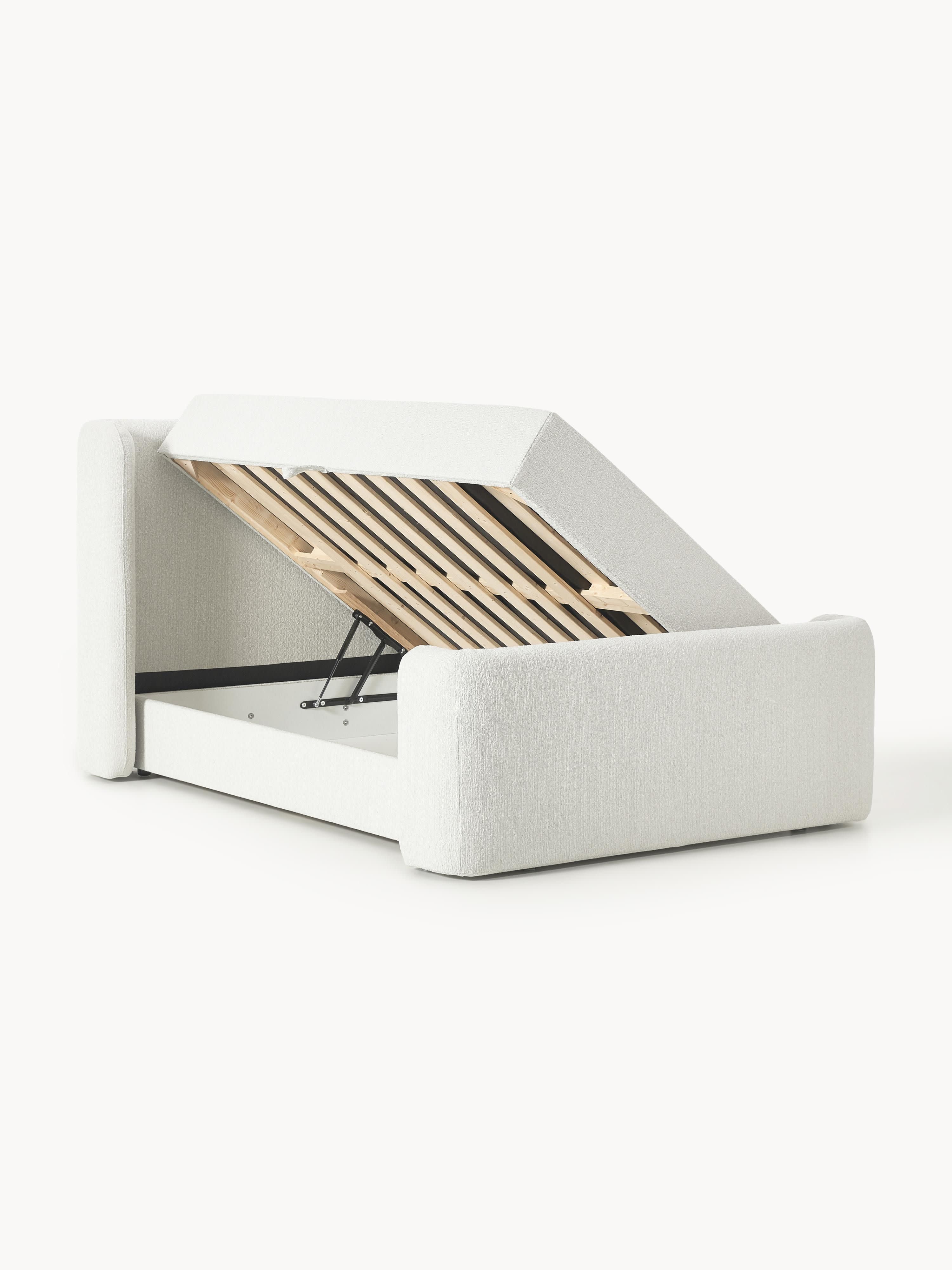 Bouclé boxspring bed Perla met opbergruimte