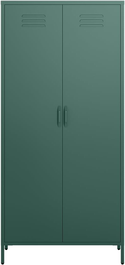 skølm Atria Kleiderschrank Metall – Metallschrank mit 6 Fächern & 2 Kleiderstangen – Garderobenschrank in Dunkelgrün – Metallkleiderschrank 80 cm breit – Schlafzimmerschrank – Industrial Schrank Flur