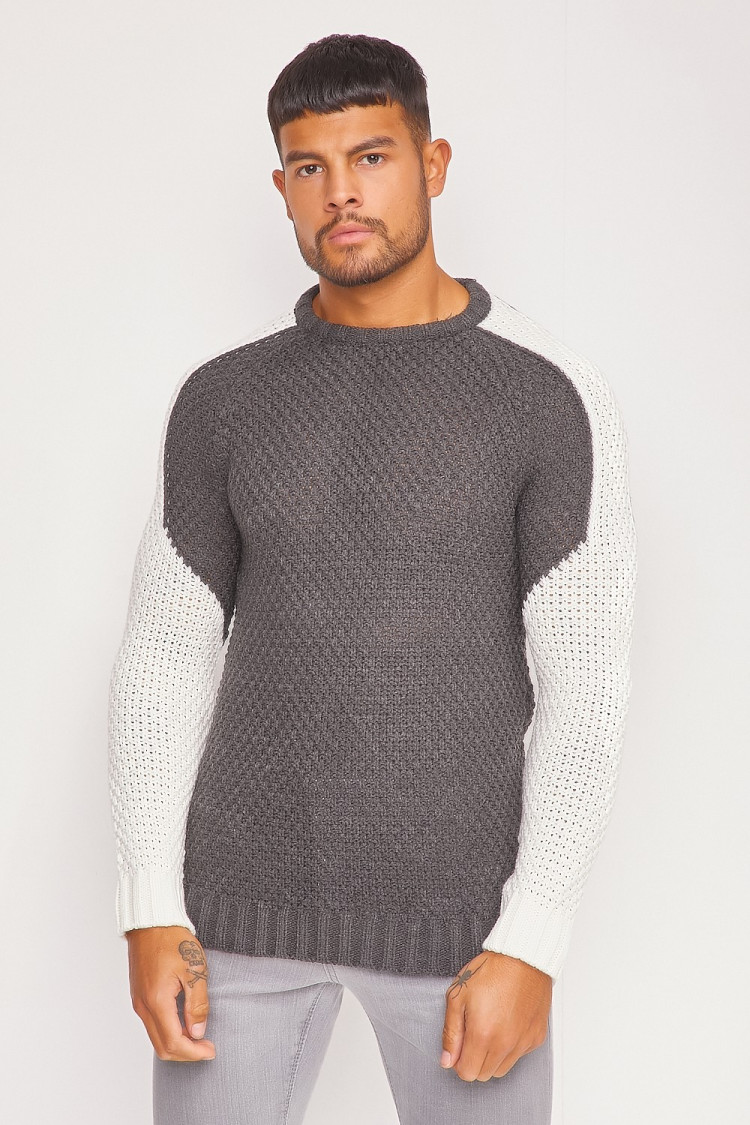 Pull en maille bicolore gris/blanc