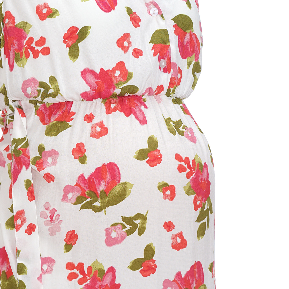 Gina Mama Damen Umstands-Maxikleid mit Blumen allover pink / weiss