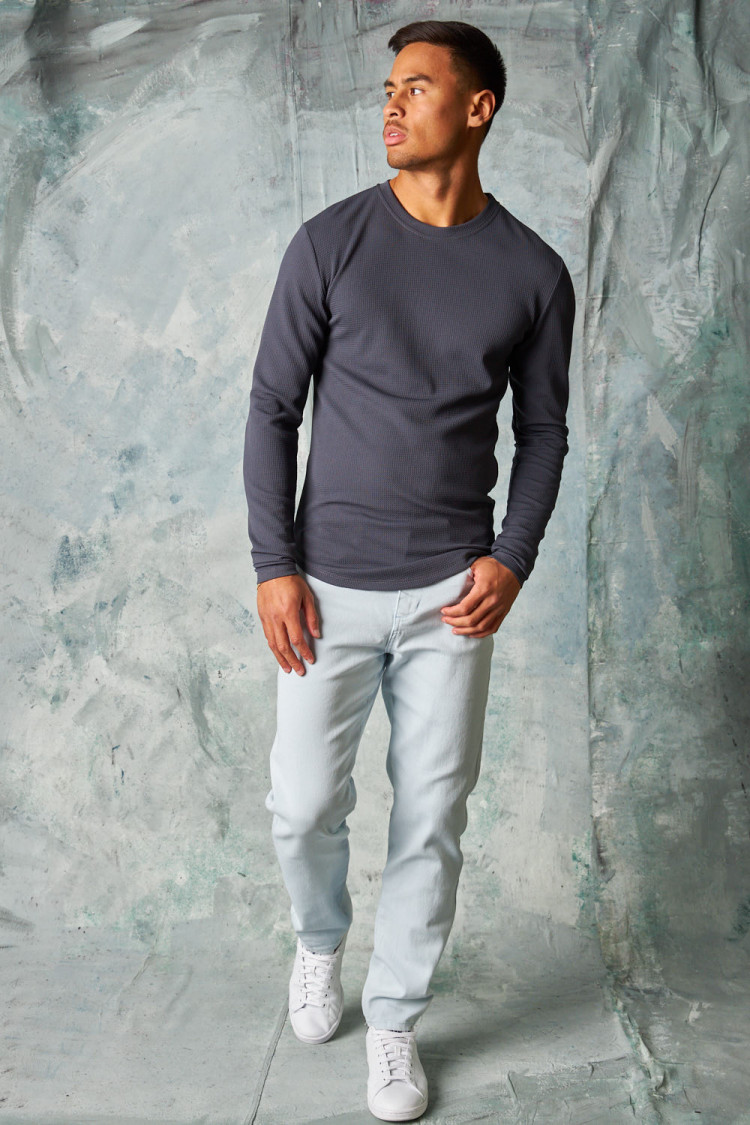 T-shirt manches longues texturé gris anthracite