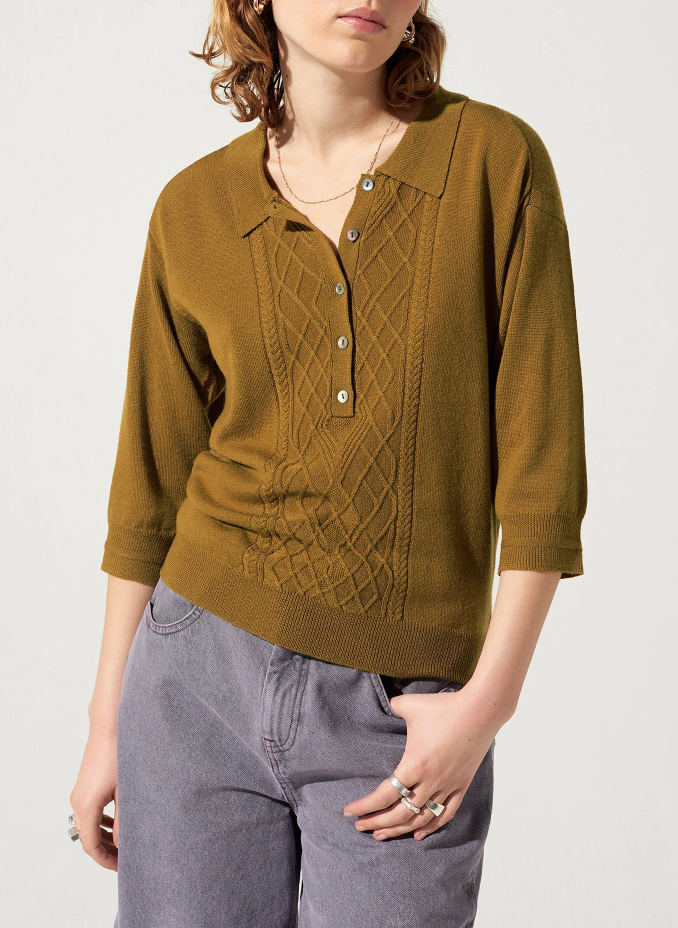 Pull col polo ample en laine | Jaune