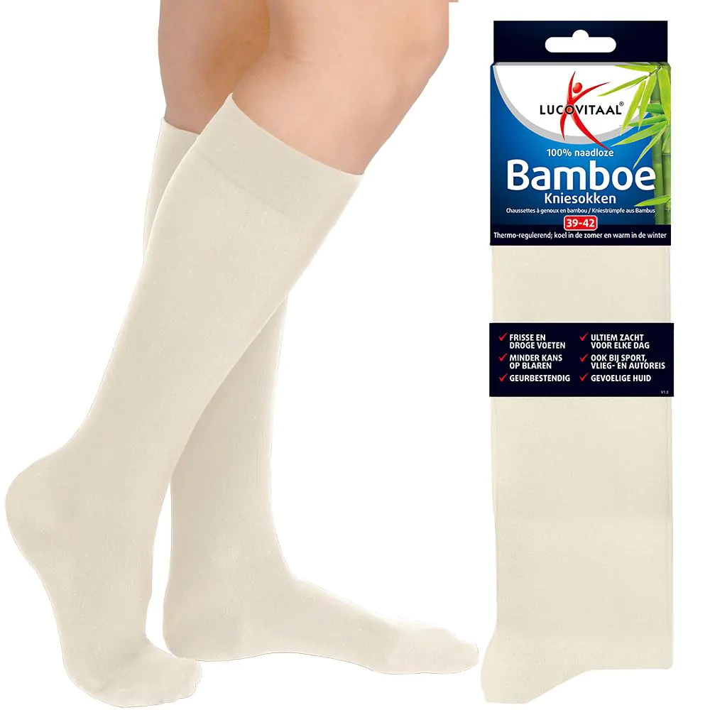 Bamboe Kniesok Ecru 2 paar