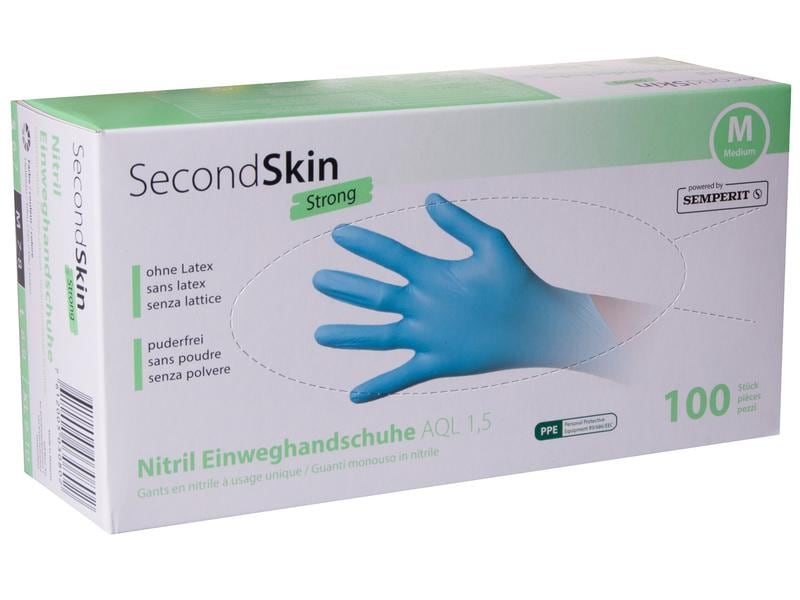 SecondSkin Einweghandschuh Nitril Strong M, Blau, 100 Stück Einweghandschuhe Nitril