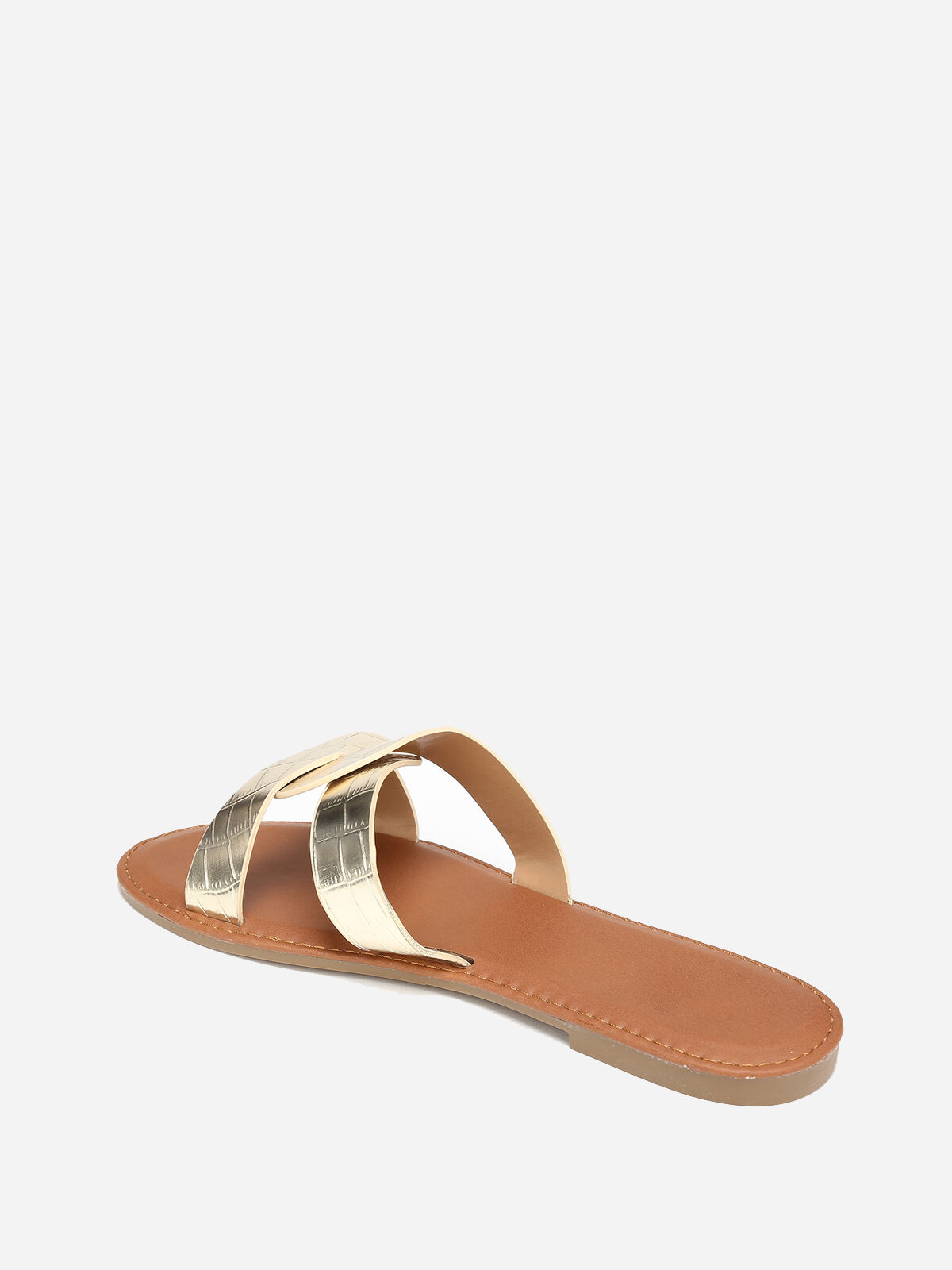 Mules croco à brides croisées grandes tailles- Doré