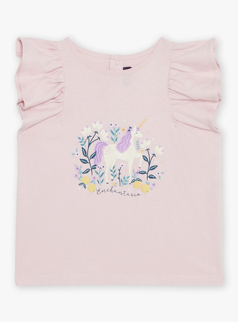 T-shirt lilas à volants et licorne fantaisie