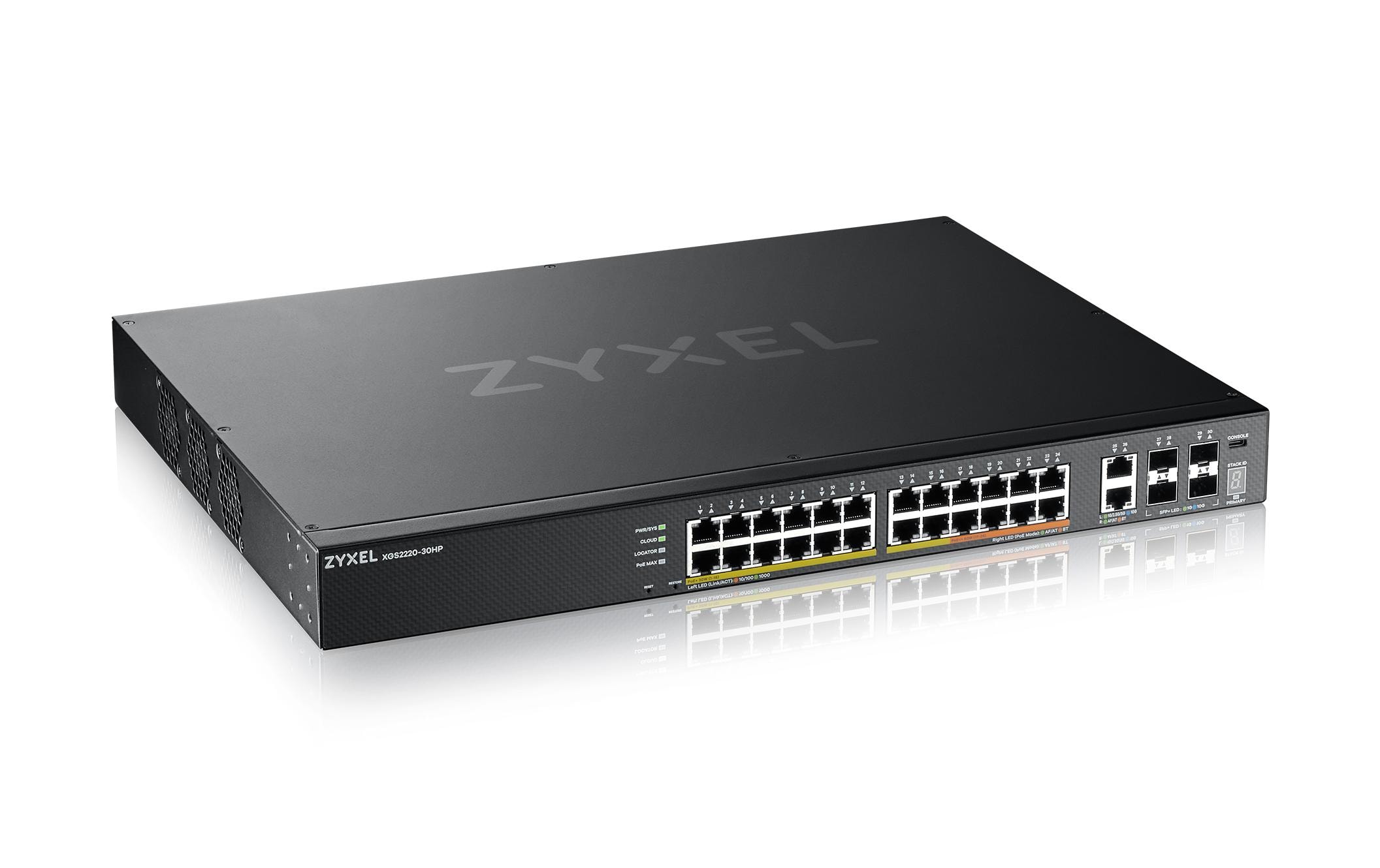 PoE+ Switch XGS2220-30HP 30 Port<br>24-Port GbE L3 Access PoE+ Switch mit 6 10G Uplink (400 W)