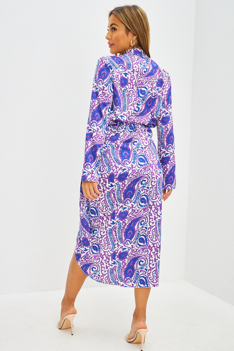 Ensemble chemise + jupe à motif Paisley violet et bleu