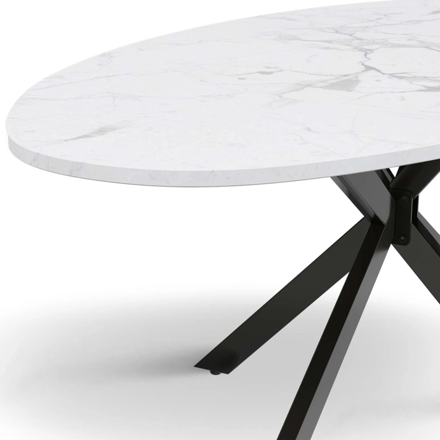 Table à manger ovale ALIX 10 personnes pied araignée noir et plateau effet marbre blanc ALASKA 200 cm
