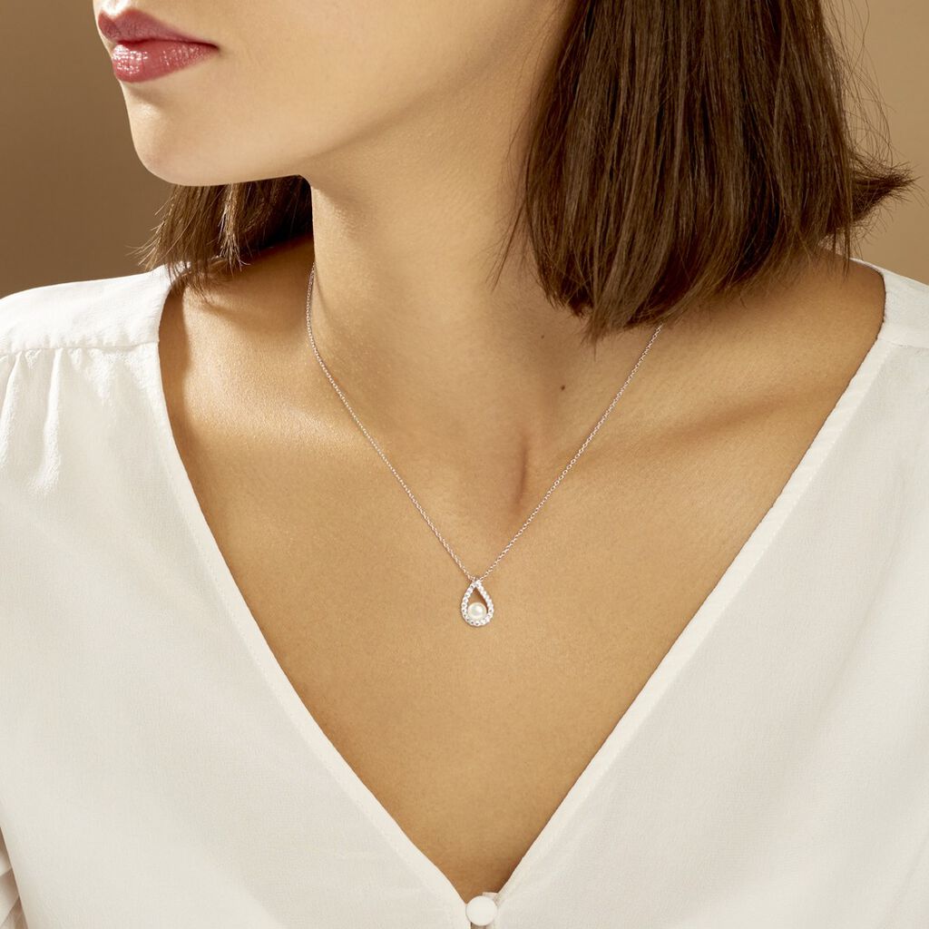 Collier Sohaliaae Argent Blanc Perle De Culture Et Oxyde De Zirconium