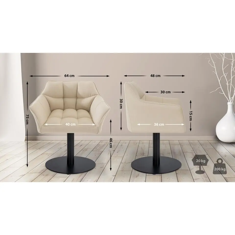 CLP Lounger Damaso zwart Frame - Stof - creme
