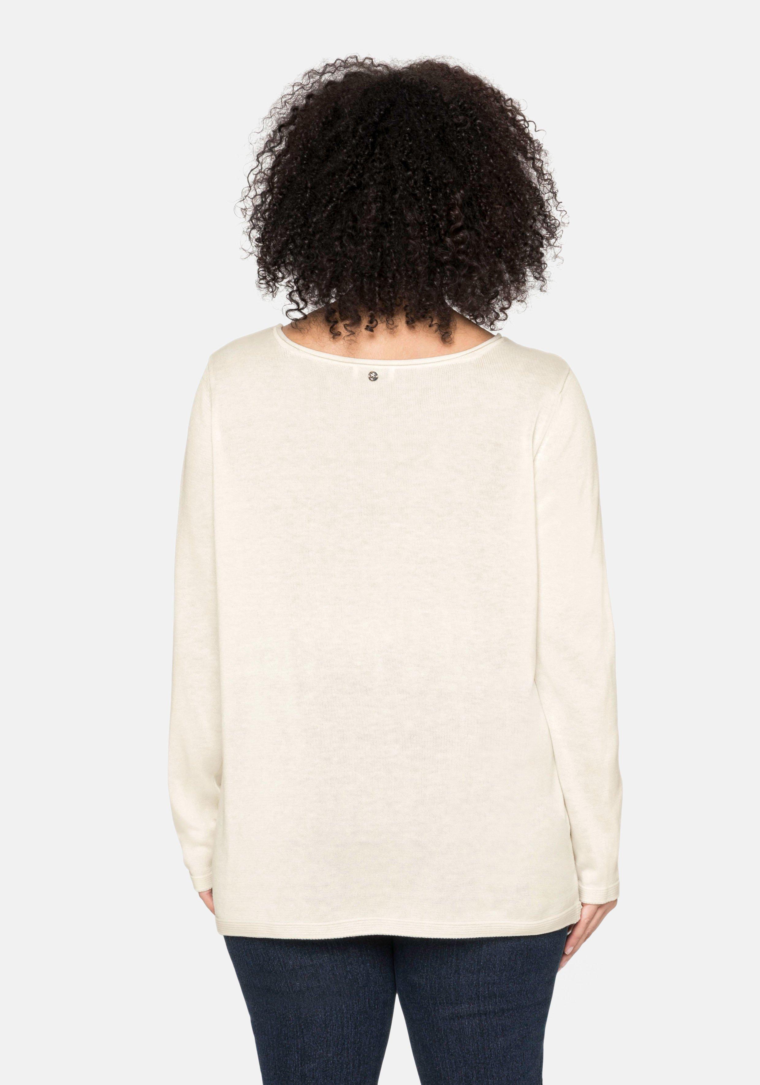 Longpullover mit U-Boot-Ausschnitt und Leinenanteil
